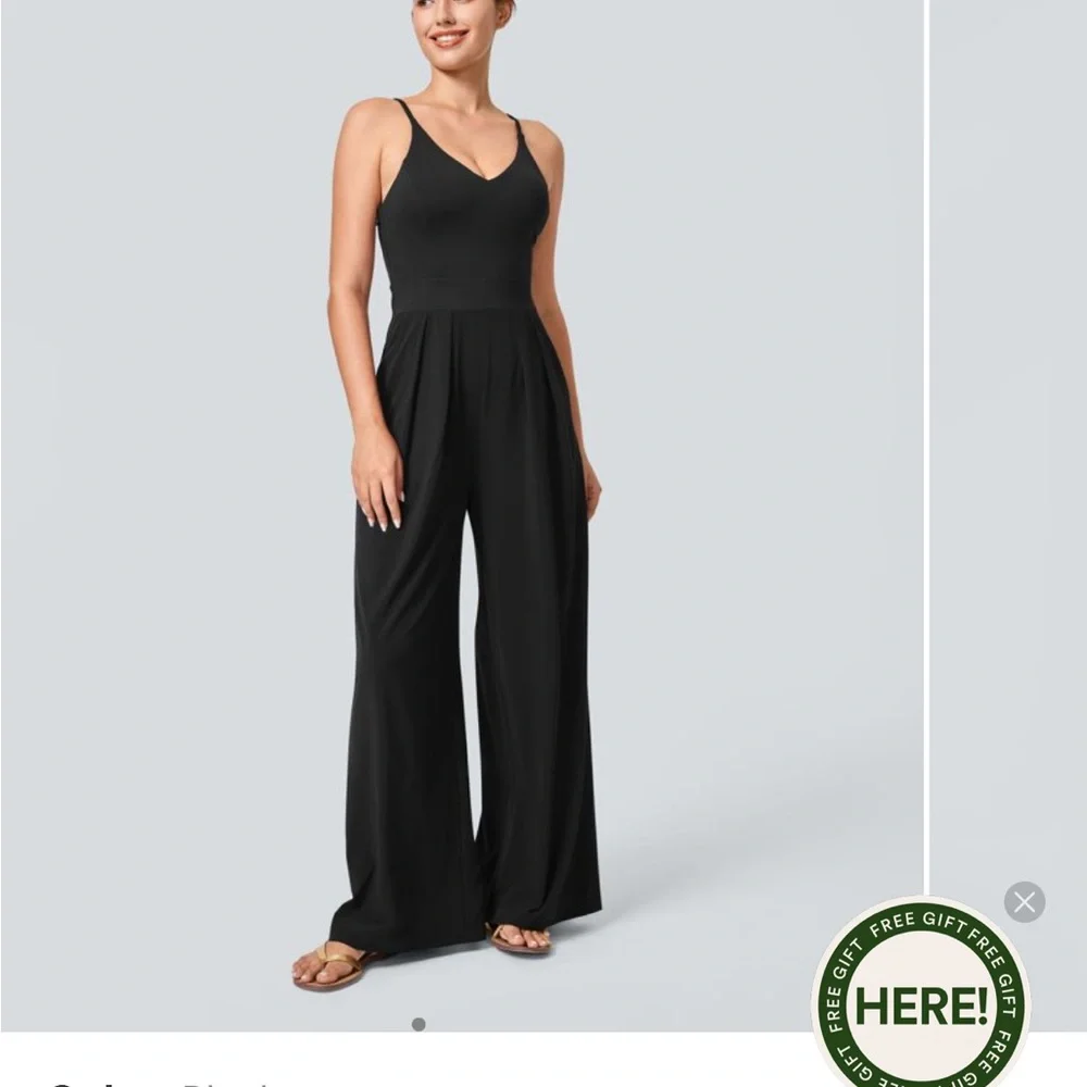 Halara Breezeful backless side invisible zipper pocket wide leg Jumpsuit - Picture 1 of 4